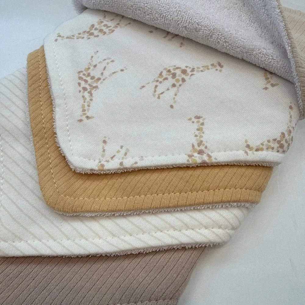 Kyle & Deena 5 Pack Bandana Bib Set Giraffe Tan Yellow Brown Neutral Unisex